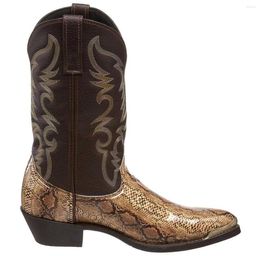 Boots Retro Men Women Golden Head Snake Skin Faux Leather Winter Shoes Embroidered Western Cowboy Unisex Footwear Big Size9734018
