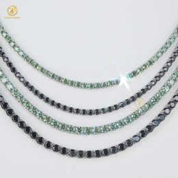 Luxury Factory Price Tennis Chain 3mm 4mm Black Blue-green Moissanite Diamond Necklace Jewellery Fancy Moissanite Tennis Necklace