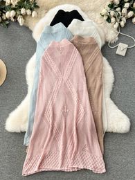 Skirts Korean Fashion Knitted Skirt For Women Holllow Out A-line High Waist Female Long Faldas Ajustadas Elegant Dropship