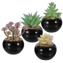 Decorative Flowers 4pcs Potted Fake Succulents Decoration Artificial Succulent Sets With Pot Faux Mini Plants Flower Arrangement