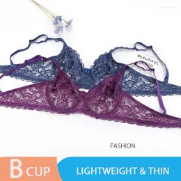 Bras Ultrathin Push Up Lace For Women Big Size Steel Ring Gathering Transparent Floral Fashion Sexy Lady Underwear Summer