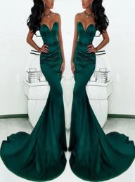 2019 Gorgeous Emerald Green Mermaid Evening Gowns Sweetheart Satin Sweep Train Fishtail Special Occasion Prom Dresses For Women Pl1301584