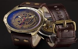 Skeleton Mechanical Watch Automatic Watch Men Steampunk Bronze Transparent Mens Automatic Mechanical Wrist Watches Clock For Man T4721953