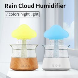 Mushroom Rain Cloud Humidifier Water Drops Night Light Aromatherapy Essential Oil Diffuser Fragrance for Home 300ML 240407