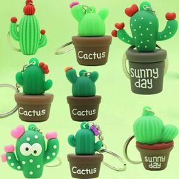 Keychains Lanyards New Cactus Keychain Soft Plastic Bag Pendant Potted Green Plant Pvc Car Key Ring K5124 Q240403