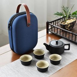 Teaware Sets Creative Outdoor Black Ceramic Travel Tea Set Portable One Pot Four Cup Gift