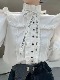 Camisas Blusas Mujer De Moda Fall French Court Style Vintage Shirt Bowknot Fungus White Top Letter Blouse Ribbon s 240407