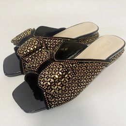 Slippers High Quality Rhinestone Women's With Bow Mueller Sandals Flat Heel Sequins Women F1014-2