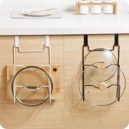 Kitchen Storage Pot Lid Holder Chopping Board Cabinet Nail-free Iron Rack Pan Lids Door Back Shelf Cover Accessories