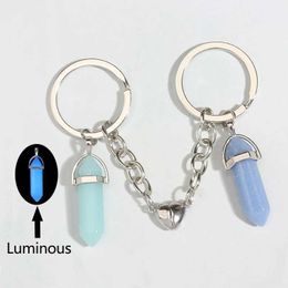 Keychains Lanyards New Keychain Crystal Quartz Stone Key Ring Heart Magnetic Button Chains For Couple Friend Gifts DIY Handmade Jewellery Q240403