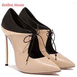 Dress Shoes Color Block Stiletto Pumps Women's Super Thin High Heel Pointed Toe Cross Strap Matte Leather Sexy Fashion Catwalk