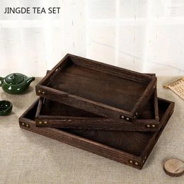 Tea Trays 1Pc Retro Solid Wooden Tray Rectangular Storage El Dessert Pallet Food Tableware Serving Home Kitchen Tool