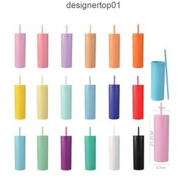 Stanleliness 16 oz Acrylic Tumblers Matte Coloured Water Bottles with Lids and Straws Double Wall Plastic Coffee Cup Gifts Straight Drinking Cup E82G