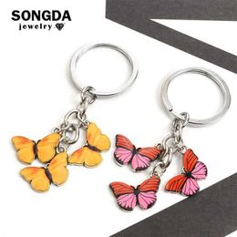 Keychains Lanyards Colorful enamel butterfly keychain zinc alloy pendant insect craftsmanship car key womens bag accessories jewelry gifts fashionable Q240403