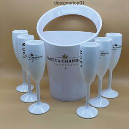 Stanleliness Wine Glasses Ice Bucket Champagne Flute Set White Plastic Champagne Party Sets EHJK