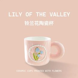 Instagram Style Floral Ceramic Mug with Handpainted Water Cup Product Couple Design Breakfast Mugs Coffee Cups 240407