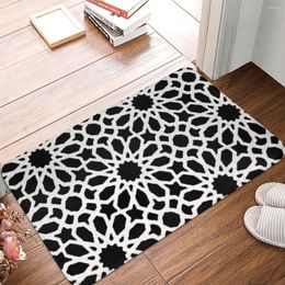 Carpets Black White Flowers Design Bathroom Non-Slip Carpet Oriental Rug Bedroom Mat Entrance Door Doormat Home Decoration