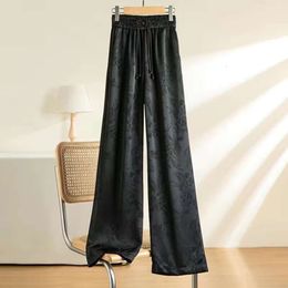 (tmall Tiktok Quality) Original Jacquard Chinese Style Black Jacquard Wide Leg Pants for Women in Spring and Summer