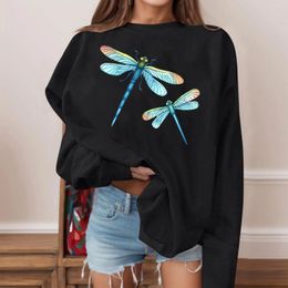 Women's Hoodies Dragonfly Printed Sweatshirts Women Oversized Long Pullover Spring Autumn Sweatshirt Sleeve Loose Graphic Tops