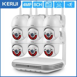 System KERUI 4MP HD H.265 Wireless Waterproof PTZ WIFI IP Security Camera System 8CH NVR Two Way Audio Video CCTV Surveillance Kit