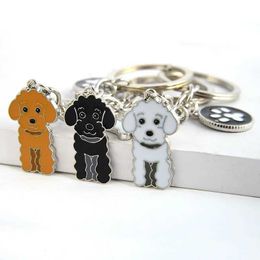 Keychains Lanyards Poodle Teddy Dog Pendant Keychain Female Men and Girls Metal Car Keyring Bag Charming DIY Accessories Couple Gift Q240403