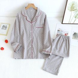 Home Clothing Autumn Pyjamas Set Flower Cotton 2PCS Women Sleepwear Sexy Shirt&Pants Lapel Trousers Suit Casual Loungewear With Pocket