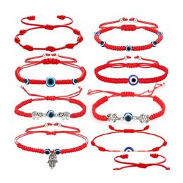 Charm Bracelets Handwoven Lucky Red String Blue Turkish Evil Eye Pendent Bracelet Jewellery For Women Wholesale Drop Delivery Dhgsh