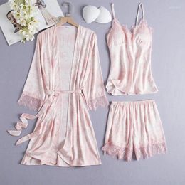Home Clothing Casual Sexy Lace Spring Autumn Homewear Satin Nightwear Women 3PCS Pajamas Suit Intimate Lingerie Pyjamas