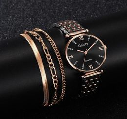 4PCS Set Watches For Women Crystal Diamond Rose Gold Steel Strap Ladies Wrist Watches Bracelet Female Clock Relogio Feminino292r3335457
