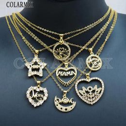 Chains 10 Pieces Zircon Heart Necklace O Shape Chain Pendant Mothers' Day Gift Zirconia 52530