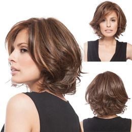 New wig for middle-aged women with a split hairstyle, short curly hair, high temperature silk color selection, gradient wig head cover for hair replacement