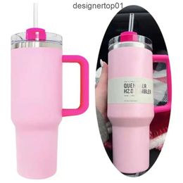 Stanleiness PINK Flamingo with Water Bottles 40oz Tye Dye Quencher H2.0 Coffee Mugs Cup camping Stainless Steel Tumblers with Silicone handle 0L91