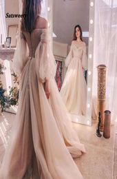 Satsweety 2023 Ivory Evening Gowns Organza Off the Shoulder Long Sleeves Formal Dress Robe De Soiree Abiye Prom Dresses6268904