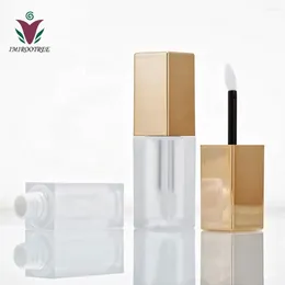 Storage Bottles FreeShip 6pcs 6ml Frosted Clear Square Lip Gloss Tube With Gold Screw Lid Empty Refillable Container Makeup Pipe