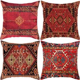 Pillow Vintage Red Floral Cover Persian Carpet Linen Home Decor Sofa