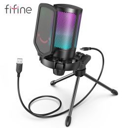 Microphones Fifine Ampligame Usb Microphone for Gaming Streaming with Pop Filter Shock Mount&gain Control,condenser Mic for Pc/ a6v