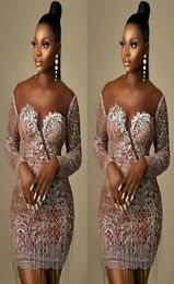 Off Shoulder Lace Cocktail Dresses Plus Size Long Sleeve Mini Party Gowns with Tassels Short Prom Dress Club Wear9885874