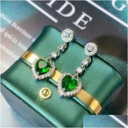 Dangle Chandelier 2023 Ins Earrings Sparkling Luxury Jewellery Heart Shape Emerlad Cz Diamond Gemstones Handmade Party Women Wedding Dh8R9