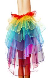 Party Club Dance Show Ruffles Skirt Women Rainbow Selfties Front Mesh Pleated Tutu Petticoat Female Tulle Ball Gown Faldas Mujer 8069046