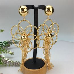 Fashion African Big Flower Drop Earrings Oversized Goldplated Pendant Dangle For Women Party Jewellery FHK16852 240320