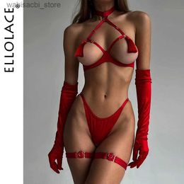 Sexy Set Ellolace Sensual Tassel Fetish Lingerie See Through Open Bra Bilizna Set Hot Sexy Intimate Naked Crotchless Panties Exotic Sets L2447