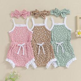 Clothing Sets Summer Baby Girl Born Infant Floral Print Rib Sleeveless Rompers Shorts Headband 3Pcs Set Toddler Clothes