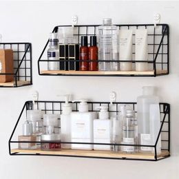 Kitchen Storage Wooden&Iron Housekeeper Wall Shelf Holder Supplies Hanging Cabinet Organiser For Home/ Bathroom/ Bamboo Bowl