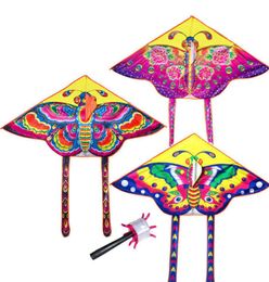 3 Pcssets 9055cm Nylon Rainbow Butterfly Kite Outdoor kids toy 60M Control Bar And Line Random Colour Mix Whole8667009