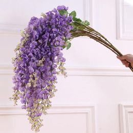 Decorative Flowers 100cm Wisteria Branch With Leaves For Wedding El Lobby Party Decoration Artificial Flower Indie Room Wall Decor Floral