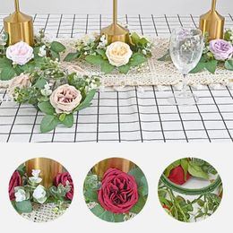 Decorative Flowers Rose Garland Realistic Candlestick Elegant Home Wedding Decor Simulation Wreath Candle For Party