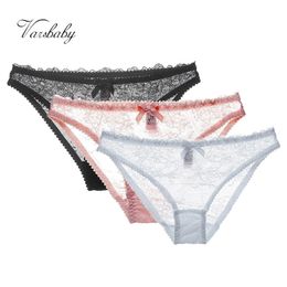 Varsbaby sexy lace lowwaist SXL briefs hollow bow underwear transparent panties 240407