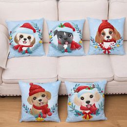 Pillow Merry Christmas Cute Dog Case For Home Sofa Children Room Decor Pet Animal Print Cover Plush Pillowcase 45x45cm