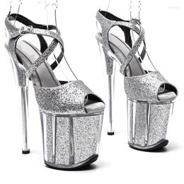 Sandals 20cm/8inches Shiny PU Upper Electroplate Platform High Heel Sexy Model Shoes Pole Dance 346