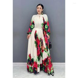 Casual Dresses SuperAen Spring Autumn 2024 Pleated Dress Long Sleeve A-line Chiffon Printed Fashion Elegant